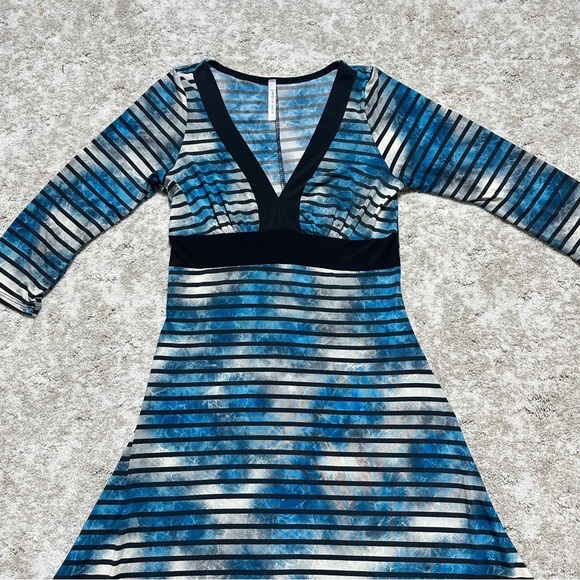 Purple Rain Elegant Blue and Black Striped Dress - Picture 2 of 6